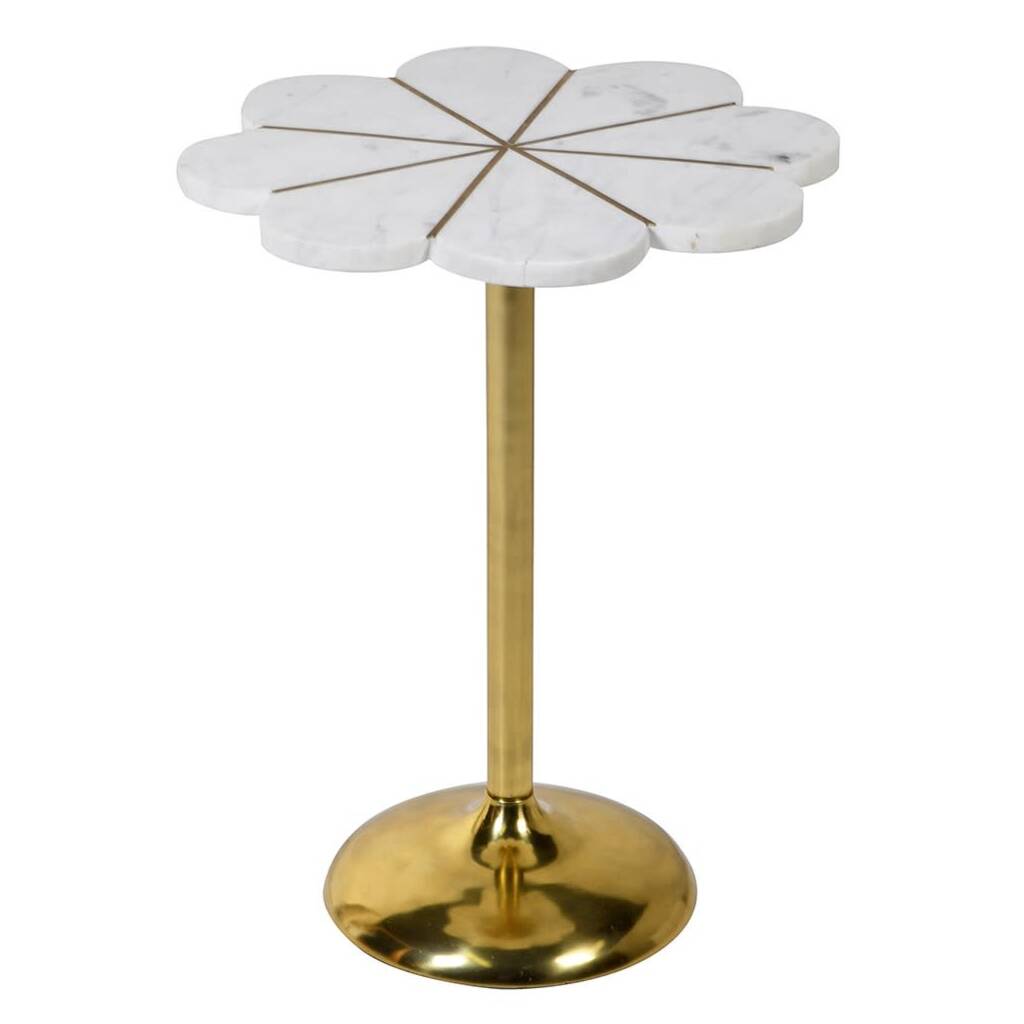 White Stone And Brass Flower Side Table, 1 of 3