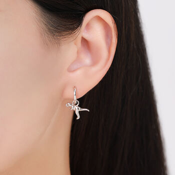 Sterling Silver Mismatched T Rex And Triceratops Hoop Earrings, 7 of 12