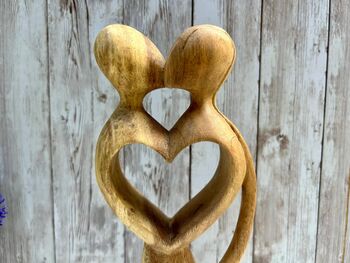 Hand Carved Wooden Lovers With Heart Teak Ornament Figurine Sculpture, 7 of 9