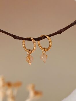 Round Gold Rutilated Quartz Twisted Hoop Earrings, 4 of 10