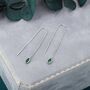 Sterling Silver Tiny Emerald Green Marquise Cz Threader Earrings, thumbnail 5 of 9