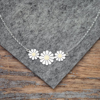 Daisy Flowers Necklace In Solid Silver And 18ct Gold, 3 of 6