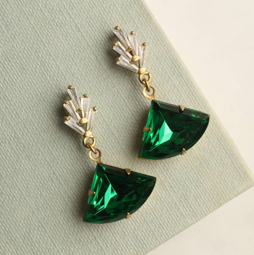 Art Deco Emerald Chrysler Drop Earrings, 1 of 10