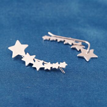 Silver Star Climber Earrings, Star Hanging Earrings, 3 of 7