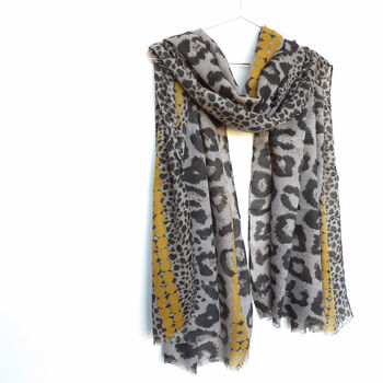 Leopard Print With Mustard Border Soft Summer Scarf, 5 of 9
