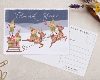 Christmas Elves And Sleigh Thank You A6 Postcard Pack, 3 of 3