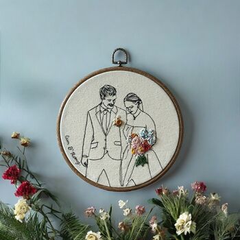 Personalised Embroidered Couples Wedding Portrait, 2 of 12