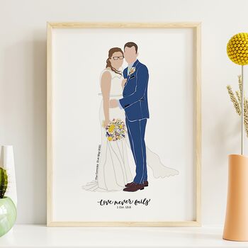 Personalised Wedding Portrait Print Wedding Gift, 7 of 12