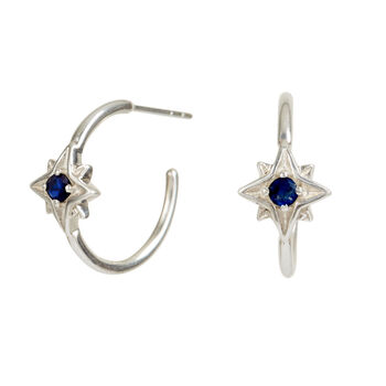 Guiding North Star September Birthstone Silver Hoops, 2 of 12