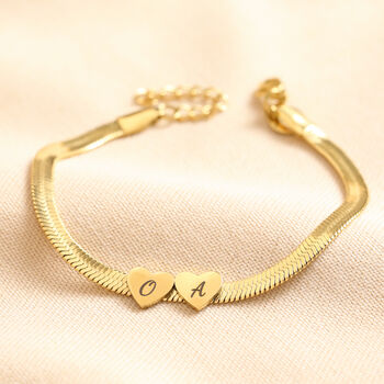 Personalised Gold Heart Charm Herringbone Bracelet, 3 of 5