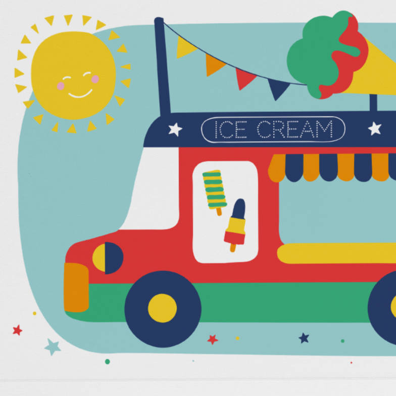 ice cream van bright and colourful nursery art print by paper joy