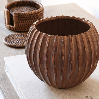 Rust Red Ribbed Ceramic Vase, 3 of 4