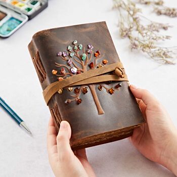 Tree Of Life Buffalo Leather Journal With Gemstones, 3 of 6