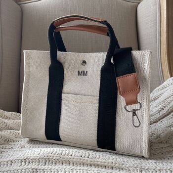 Personalised Linen Contrast Handle Cross Body Bag, 3 of 5