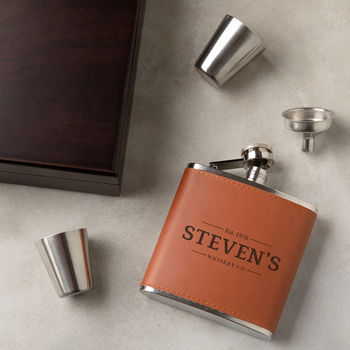 Personalised Vegan Leather Hip Flask Gift Set For Men, 4 of 7