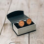 Personalised Names, Date And Coordinates Wood Cufflinks, thumbnail 1 of 6