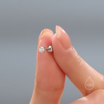 Sterling Silver Brilliant Cut 3mm Cz Barbell Earrings, 2 of 11