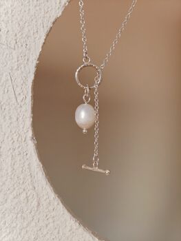 Natural Pearl Sterling Silver T Bar Necklace, 3 of 7