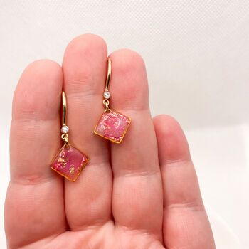 Diamond Shape Pink Dainty Drop Earrings, 2 of 9