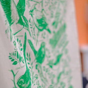 British Bird Screen Printed Tea Towel Green, 6 of 6