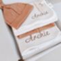 Personalised New Baby Gift Set, Handmade Newborn Blanket And Comforter With Wooden Teether, thumbnail 6 of 6