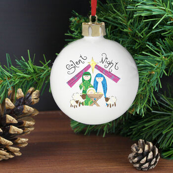 Personalised Nativity Silent Night Bauble, 3 of 4