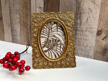 Distressed Gold Floral Oval Photo Picture Frame – 10x15cm 4x6, 3 of 6