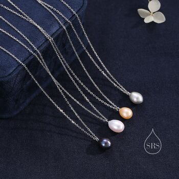 Natural Black Pearl Necklace In Sterling Silver, 7 of 10