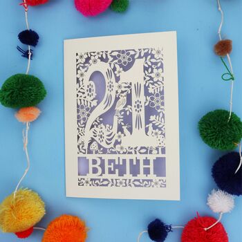 Personalised 21st Birthday Card Papercut Woodland Design, 5 of 10