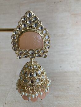 Peach Gold Kundan Jhumki Indian Earrings, 6 of 6