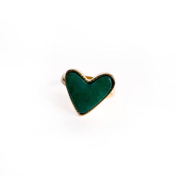 18k Gold Plated Green Stone Adjustable Heart Ring, 2 of 2