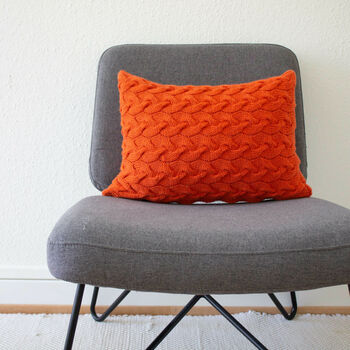 Hand Knit Lattice Cable Cushion In Tangerine, 4 of 4