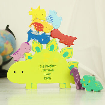 Personalised Toddler Wooden Stacking Toy Dinosaur, 3 of 8
