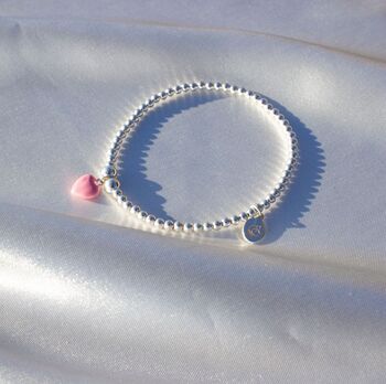 Sterling Silver Pink Heart Ball Bead Bracelet, 3 of 9