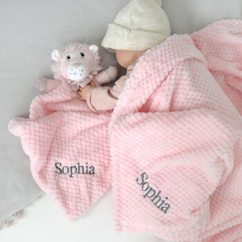 Personalised Pink Waffle Blanket And Lion Comforter Set, 2 of 8