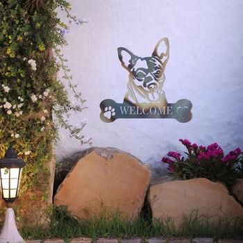 Personalised Chihuahua Welcome Metal Wall Art Sign For Home And Garden Gift, 9 of 11