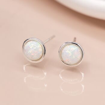 Sterling Silver White Opal Stud Earrings, 3 of 7