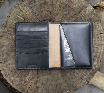 Luxury Black Leather Passport Holder Wallet Gift Boxed Personalised, 5 of 6