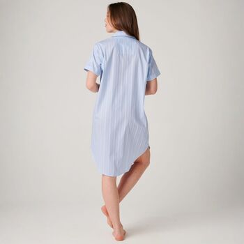 Women's 'Breezy Blue' Satin Stripe Cotton Short Sleeve Nightshirt, 3 of 4
