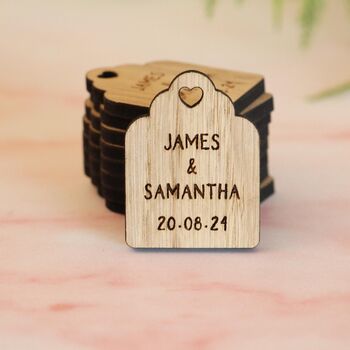 Personalised Wooden Wedding Favour Luggage Heart Cut Out, 4 of 4
