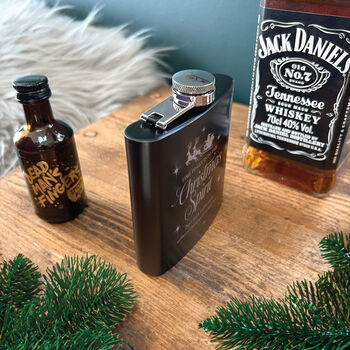 Personalised Christmas Spirit Engraved Black Metal Hip Flask 6oz, 7 of 7