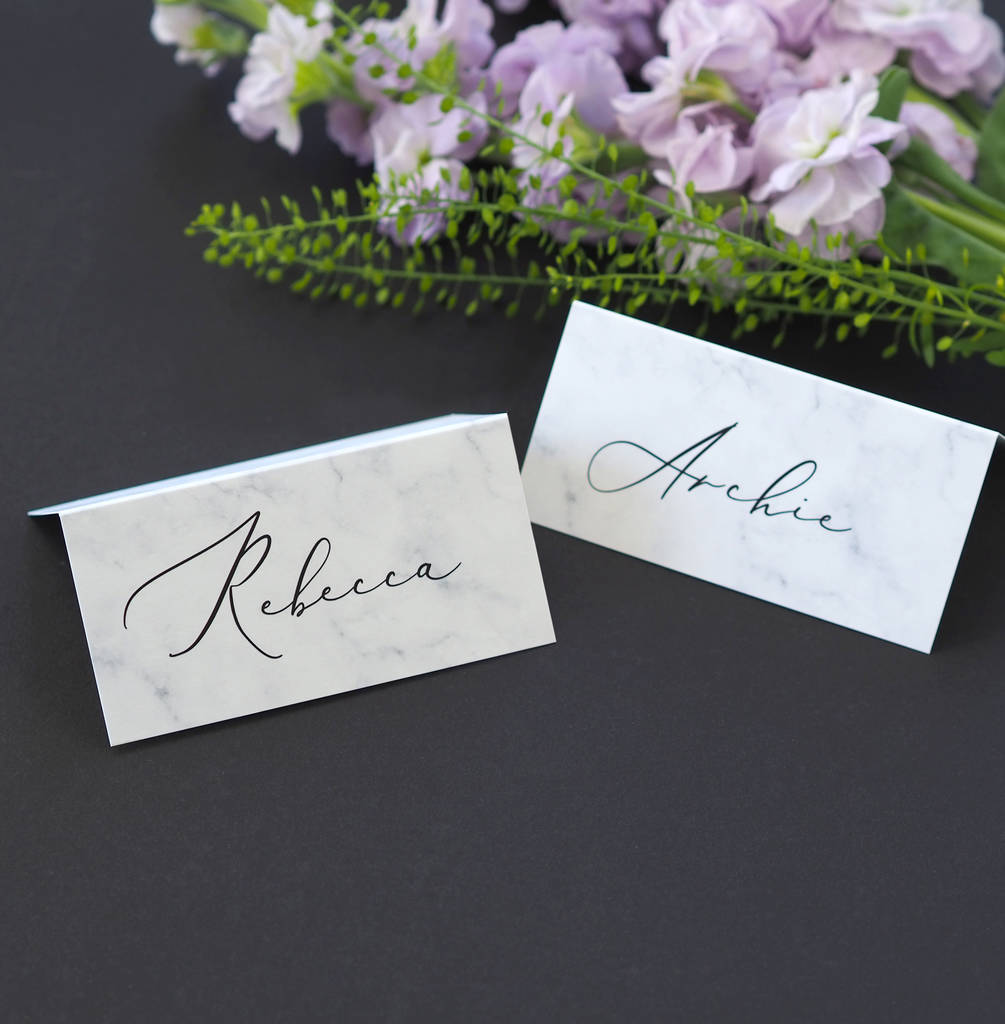 Monochrome Marble Wedding Place Cards, 1 of 2