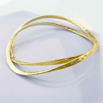 Gold Textured Round Silver Stacking Bangles, 4 of 6