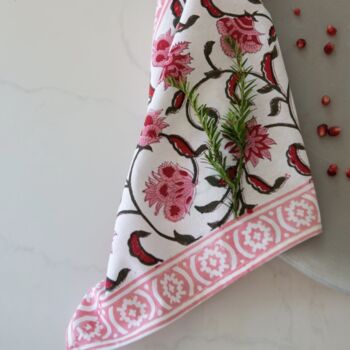 Pink/Raspberry Cotton Hand Block Printed Napkins, 3 of 4