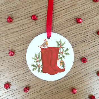 Personalised Robin And Wellies Christmas Decoration, 4 of 4