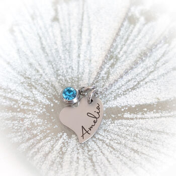 Personalised Heart Charm Name Necklace With Birthstone, 4 of 8