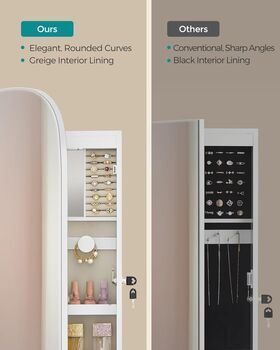Mirror With Storage LED Lockable Jewellery Cabinet Wall, 3 of 7