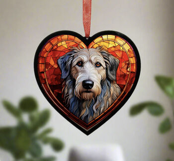 Irish Wolfhound Stained Glass Effect Heart Suncatcher, 3 of 5
