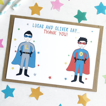 Twins Superhero Thank You Note Cards, 2 of 5