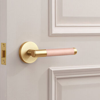 Solid Brass Lever Door Handles With Leather, 6 of 12